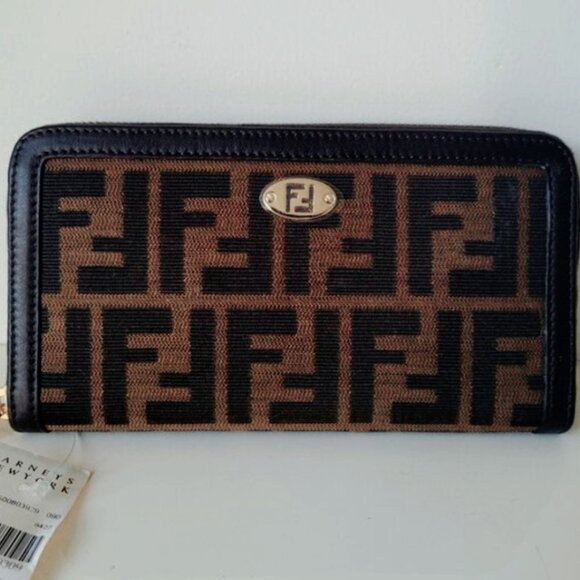 Fendi Handbags - FENDI Tobacco Zucca Canvas Zip Around Wallet
